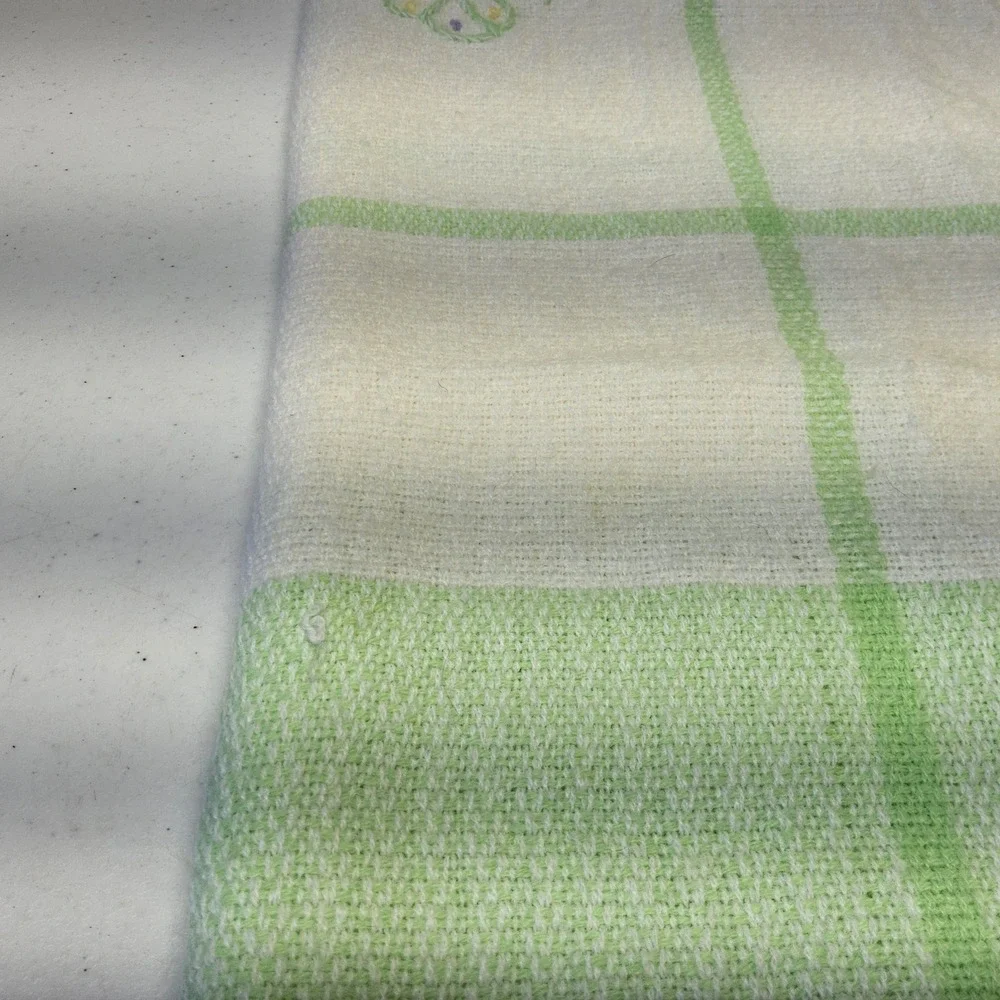 The Three Weavers Handwoven Baby Blanket Kids Green White Butterfly Plaid Fringe